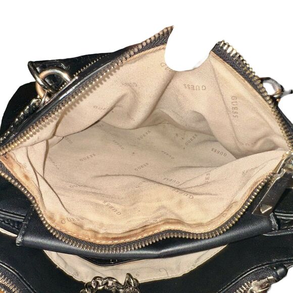GUESS Holly Status Carryall Black Purse Handbag Silver Chain Clutch Handle - Picture 7 of 7